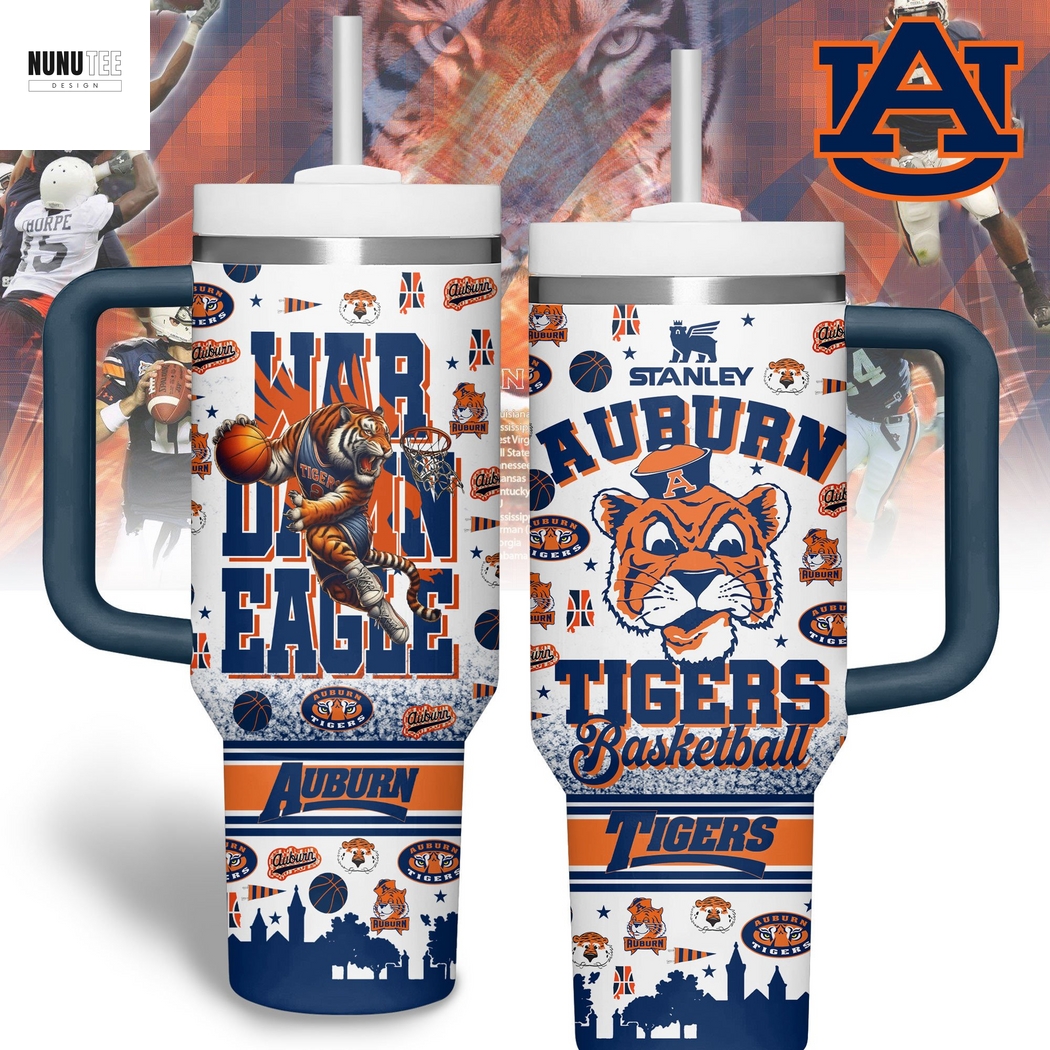 Auburn Tigers Basketball Tumbler With Handle And Straw - Black Auburn Tigers Basketball Tumbler With Handle And Straw - Black
