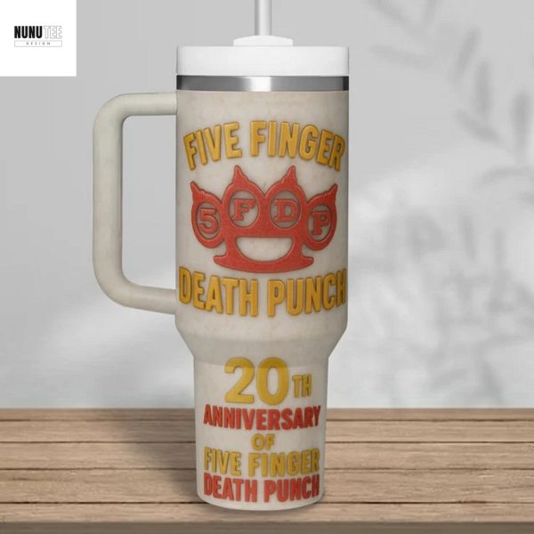 Five Finger Death Punch 20th Anniversary Tumbler With Handle And Straw