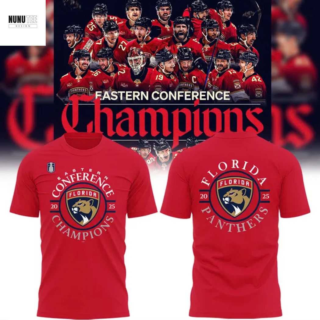 Florida Panthers 2025 Eastern Conference Champions 3D T-Shirt - Red Florida Panthers 2025 Eastern Conference Champions 3D T-Shirt - Red