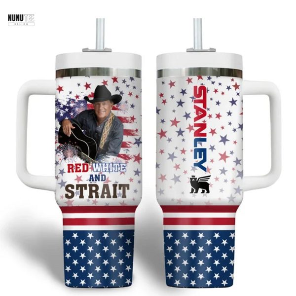 George Strait Red White And Strait Tumbler With Handle And Straw