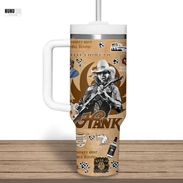 Hank Williams Jr Whiskey Bent And Hell Bound Tumbler With Handle And Straw