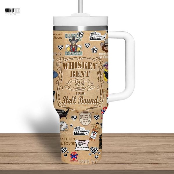 Hank Williams Jr Whiskey Bent And Hell Bound Tumbler With Handle And Straw