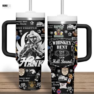 Hank Williams Jr Whiskey Bent And Hell Bound Tumbler With Handle And Straw – Black