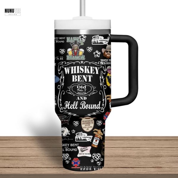 Hank Williams Jr Whiskey Bent And Hell Bound Tumbler With Handle And Straw – Black