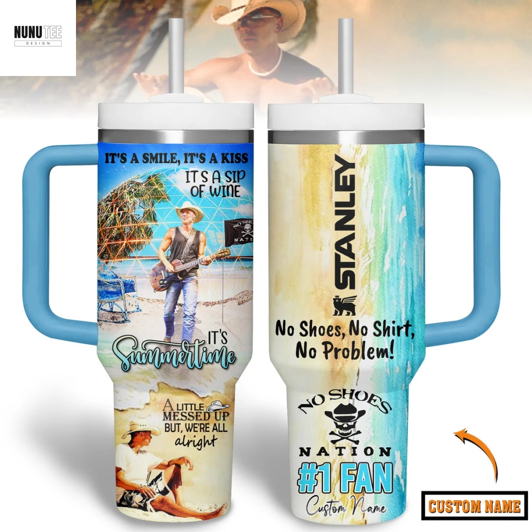 Kenny Chesney No Shoes No Shirt No Problem Tumbler With Handle And Straw Kenny Chesney No Shoes No Shirt No Problem Tumbler With Handle And Straw
