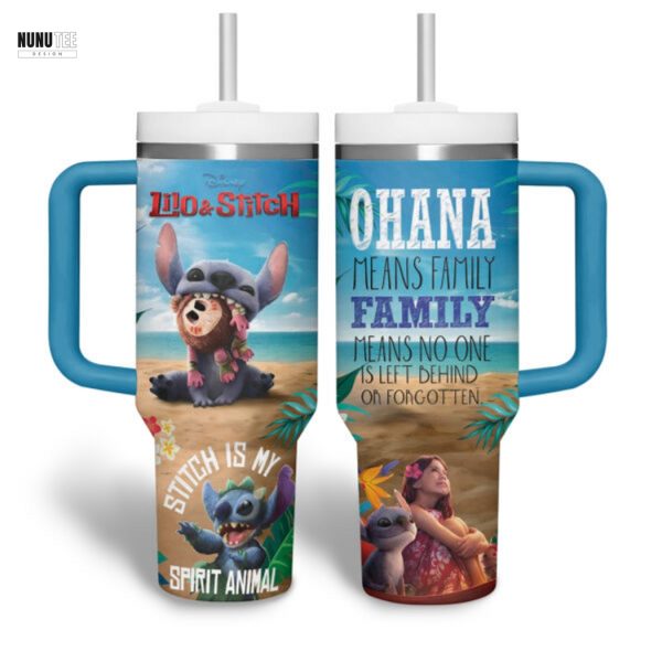 Lilo & Stitch Ohana Means Family Tumbler With Handle And Straw