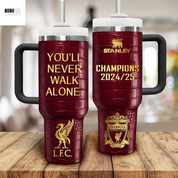 Liverpool Champions 2024-2025 You ll Never Walk Alone Tumbler With Handle And Straw