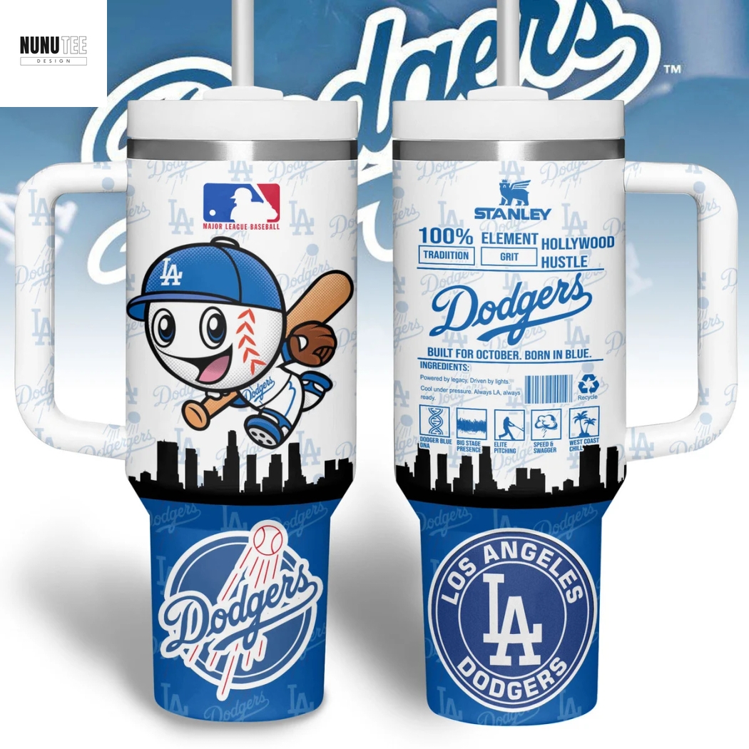 Los Angeles Dodgers Built For October Born In Blue Tumbler With Handle And Straw Los Angeles Dodgers Built For October Born In Blue Tumbler With Handle And Straw