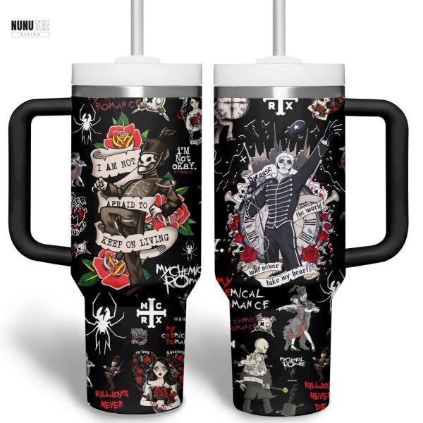 My Chemical Romance Im Not Okay Tumbler With Handle And Straw – Black