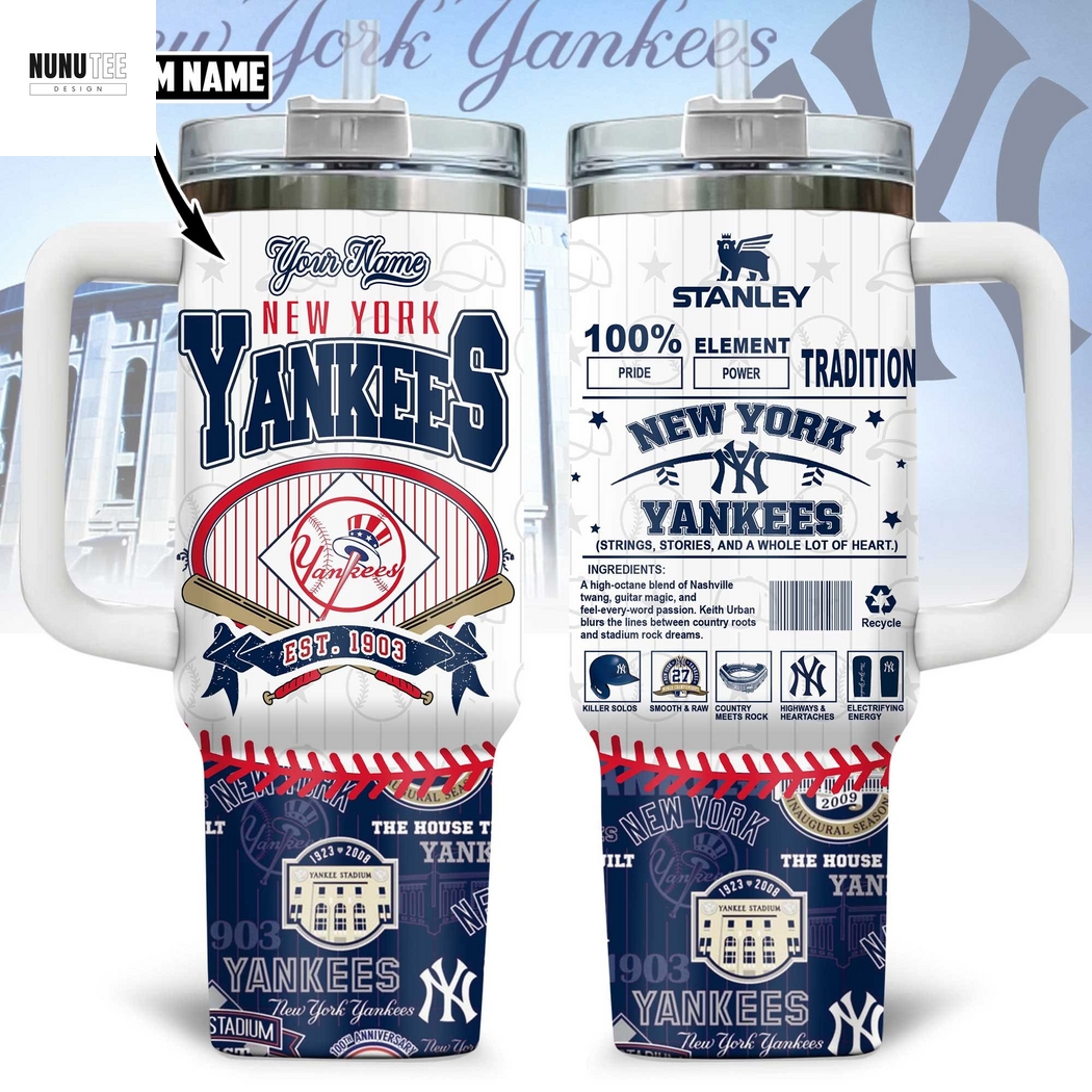 Personalized New York Yankees Est 1903 Tumbler With Handle And Straw Personalized New York Yankees Est 1903 Tumbler With Handle And Straw