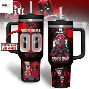 Personalized Ohio State Buckeyes x Deadpool Tumbler With Handle And Straw