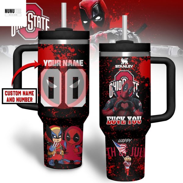 Personalized Ohio State Buckeyes x Deadpool Tumbler With Handle And Straw