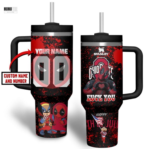 Personalized Ohio State Buckeyes x Deadpool Tumbler With Handle And Straw