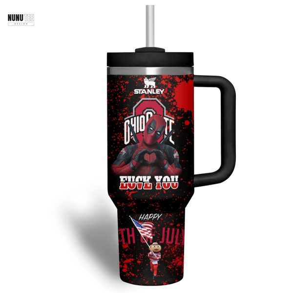 Personalized Ohio State Buckeyes x Deadpool Tumbler With Handle And Straw
