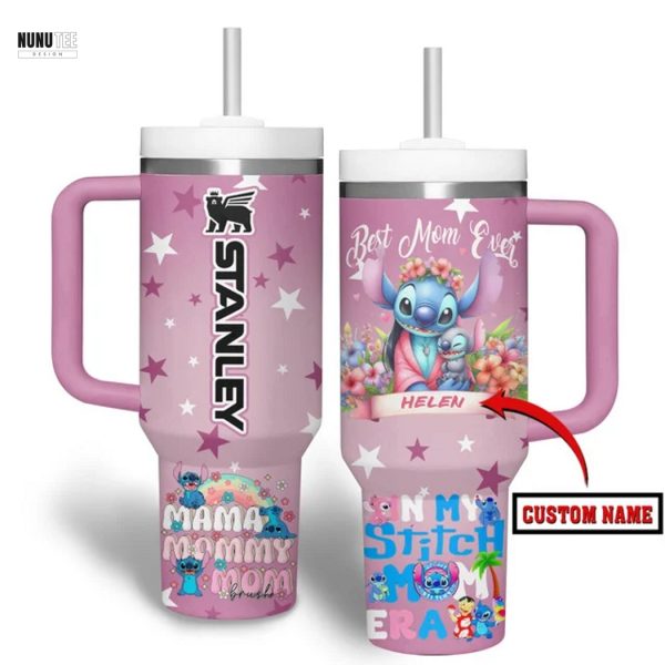 Personalized Stitch Best Mon Ever Tumbler With Handle And Straw