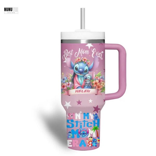 Personalized Stitch Best Mon Ever Tumbler With Handle And Straw