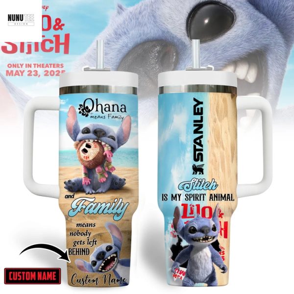 Personalized Stitch Ohana Means Family Tumbler With Handle And Straw