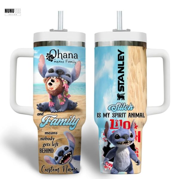Personalized Stitch Ohana Means Family Tumbler With Handle And Straw