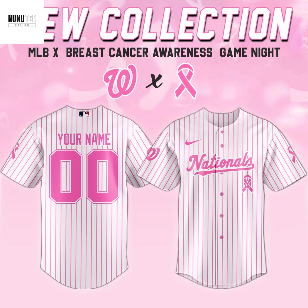 Personalized Washington Nationals Breast Cancer Awareness Baseball Jersey Personalized Washington Nationals Breast Cancer Awareness Baseball Jersey
