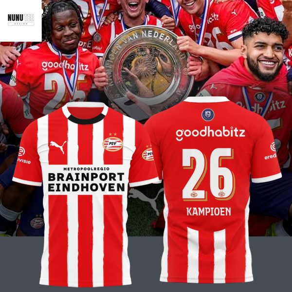 PSV Eindhoven F.C 26 Kampioen Eredivisie Cup Champions 2025 3D T-Shirt