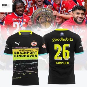 PSV Eindhoven F.C 26 Kampioen Eredivisie Cup Champions 2025 3D T-Shirt – Black