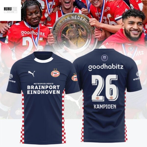 PSV Eindhoven F.C 26 Kampioen Eredivisie Cup Champions 2025 3D T-Shirt – Blue