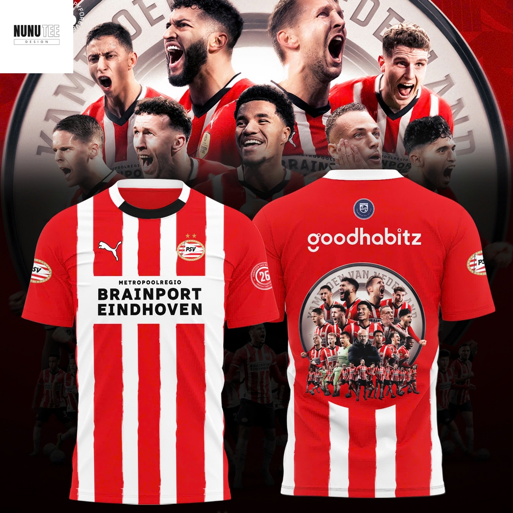 PSV Eindhoven F.C Eredivisie Cup Champions 2025 3D T-Shirt PSV Eindhoven F.C Eredivisie Cup Champions 2025 3D T-Shirt