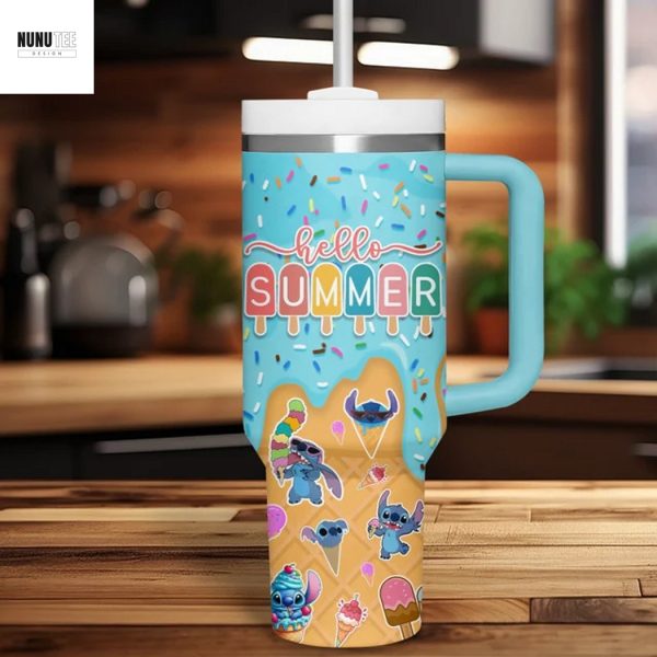 Stitch Hello Summer Like Is Like Ice Cream Tumbler With Handle And Straw