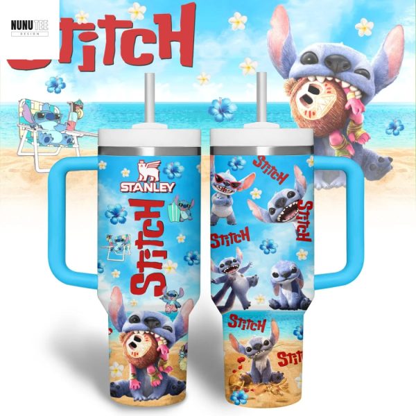 Stitch Summer Beach Tumbler With Handle And Straw
