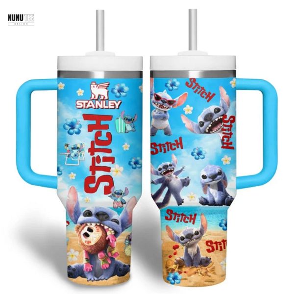 Stitch Summer Beach Tumbler With Handle And Straw