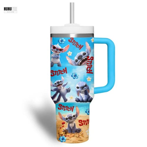 Stitch Summer Beach Tumbler With Handle And Straw