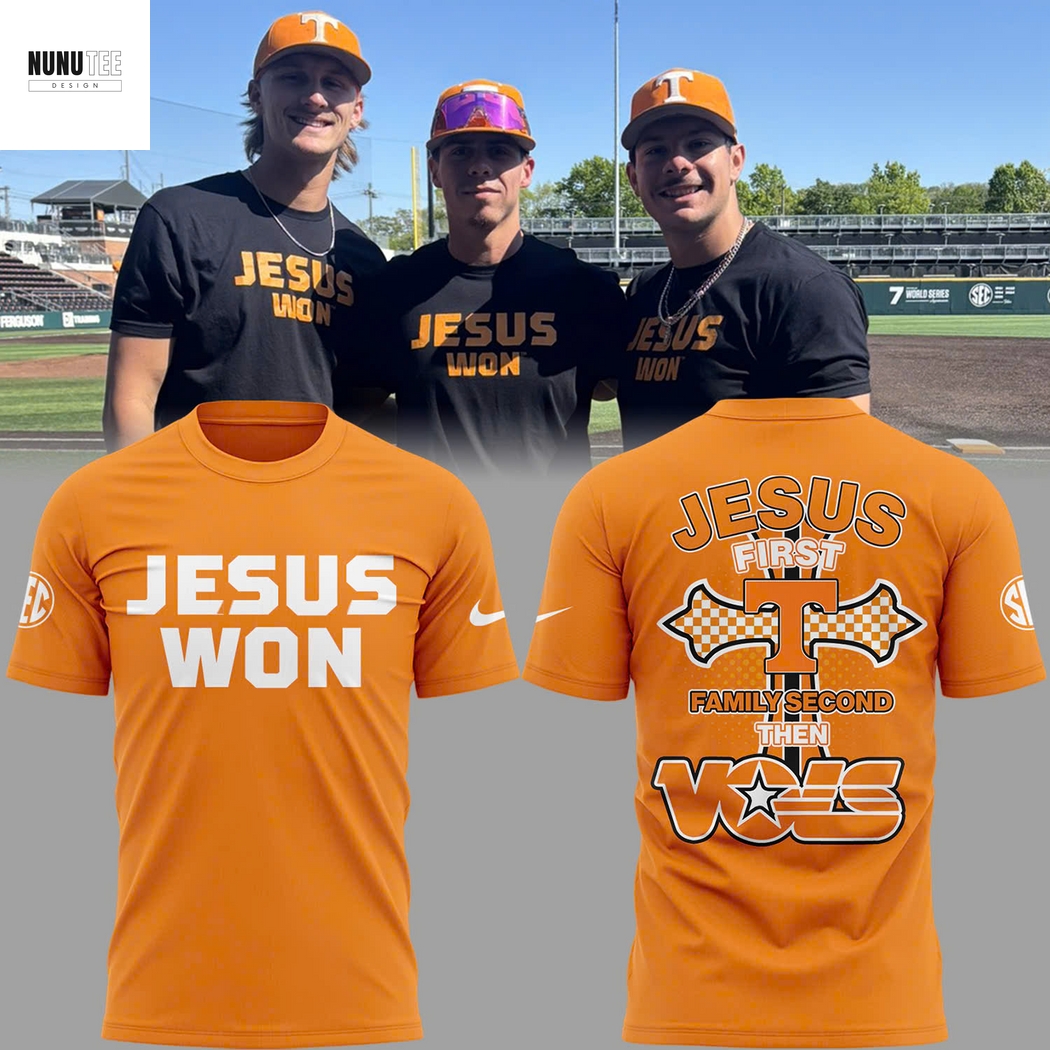 Tennessee Volunteers Baseball Jesus Won 2025 Jesus First Family Second Then Vols 3D T-Shirt Tennessee Volunteers Baseball Jesus Won 2025 Jesus First Family Second Then Vols 3D T-Shirt