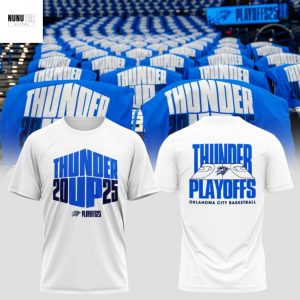 The 2025 Oklahoma City Thunder Playoff 3D T-Shirt – White