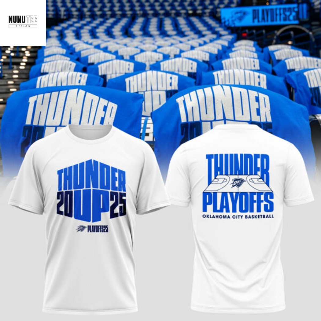 The 2025 Oklahoma City Thunder Playoff 3D T-Shirt - White The 2025 Oklahoma City Thunder Playoff 3D T-Shirt - White
