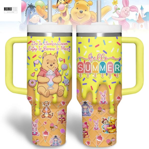 Winnie The Pooh Hello Summer Like Is Like Ice Cream Tumbler With Handle And Straw