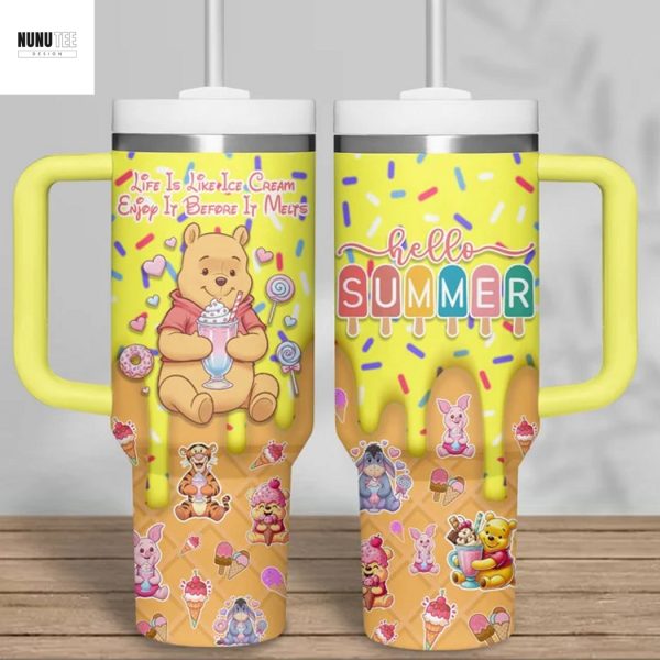 Winnie The Pooh Hello Summer Like Is Like Ice Cream Tumbler With Handle And Straw