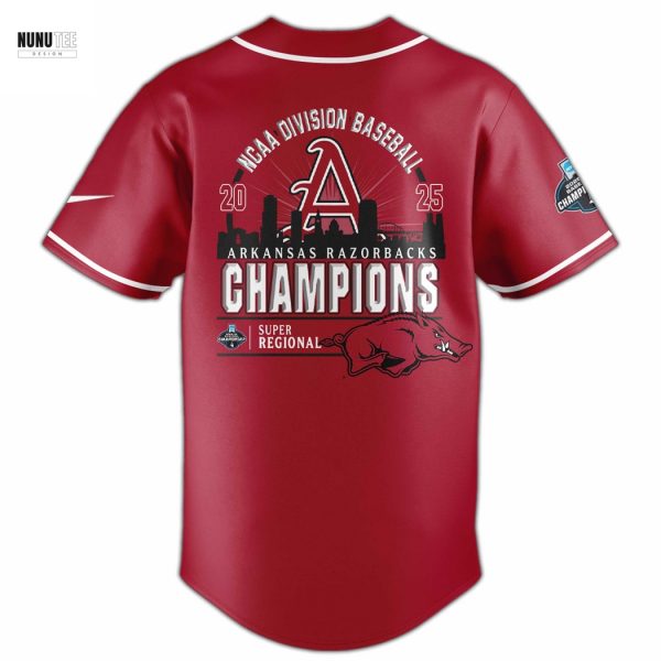 Arkansas Razorbacks 2025 Super Regionals Champions Baseball Jersey