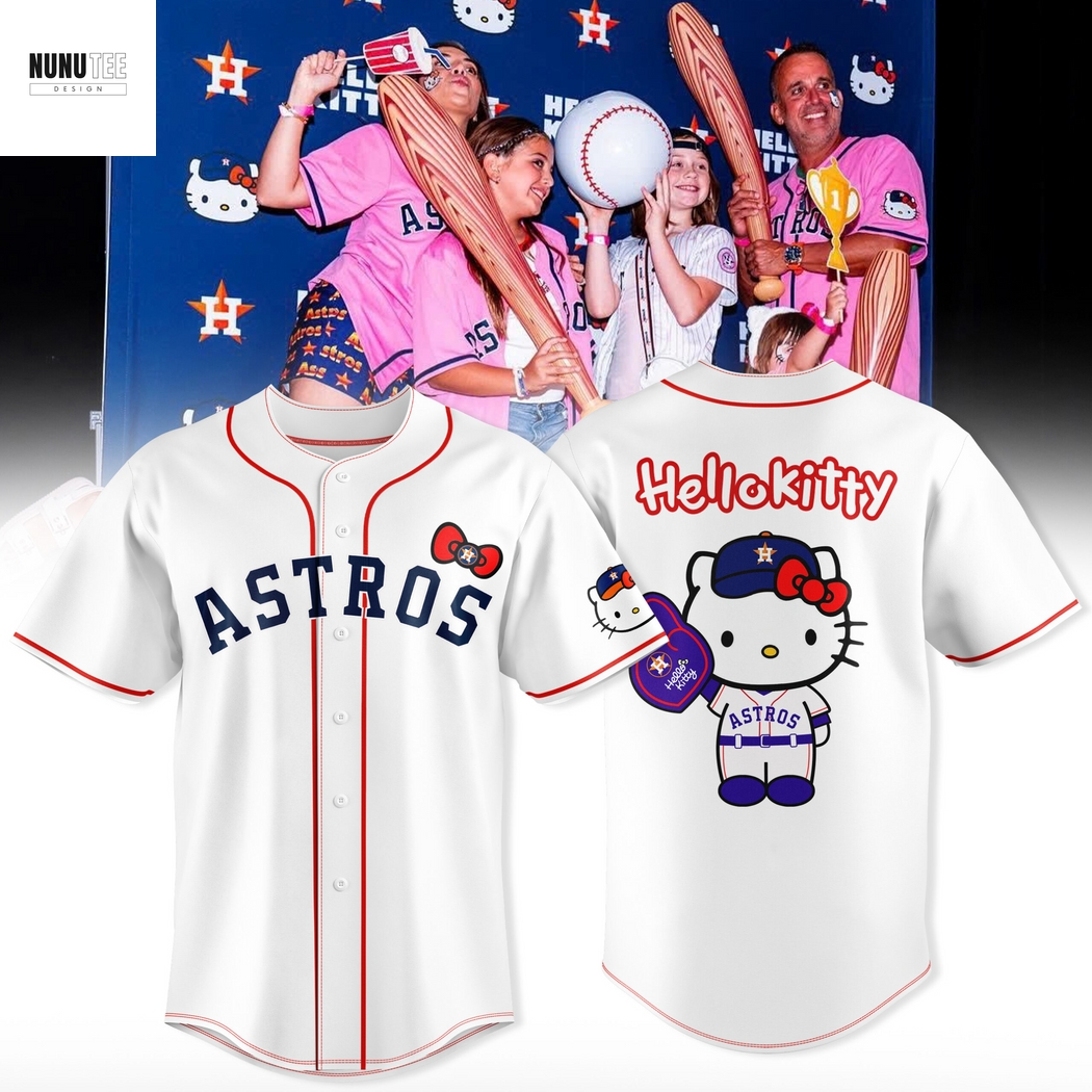 Houston Astros Swingin With Hello Kitty Baseball Jersey - White Houston Astros Swingin With Hello Kitty Baseball Jersey - White