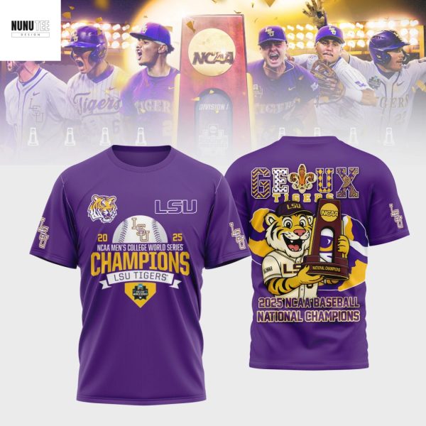 LSU Tigers Baseball 2025 NCAA National Champions 3D T-Shirt