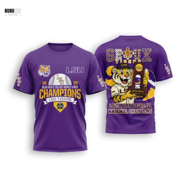 LSU Tigers Baseball 2025 NCAA National Champions 3D T-Shirt