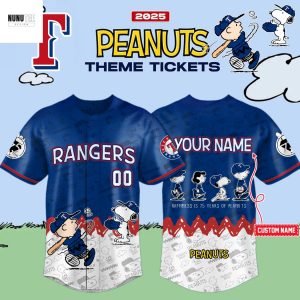 Personalized Texas Rangers Happiness Is 75 Years Of Peanuts Baseball Jersey