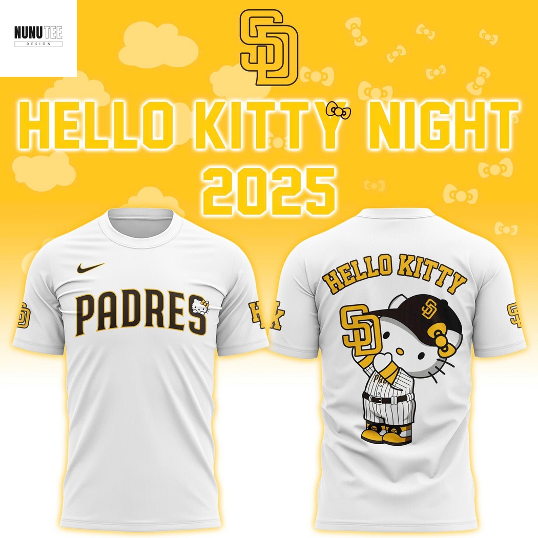2025 San Diego Padres x Hello Kitty 3D T-Shirt - White 2025 San Diego Padres x Hello Kitty 3D T-Shirt - White