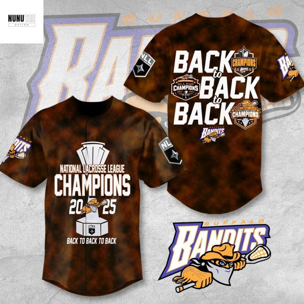 Buffalo Bandits National Lacrosse League Champions 2025 Back To Back To Back Baseball Jersey