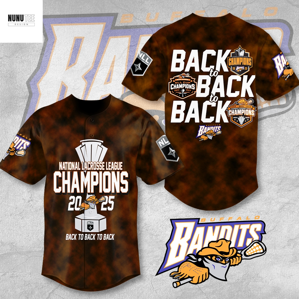 Buffalo Bandits National Lacrosse League Champions 2025 Back To Back To Back Baseball Jersey Buffalo Bandits National Lacrosse League Champions 2025 Back To Back To Back Baseball Jersey