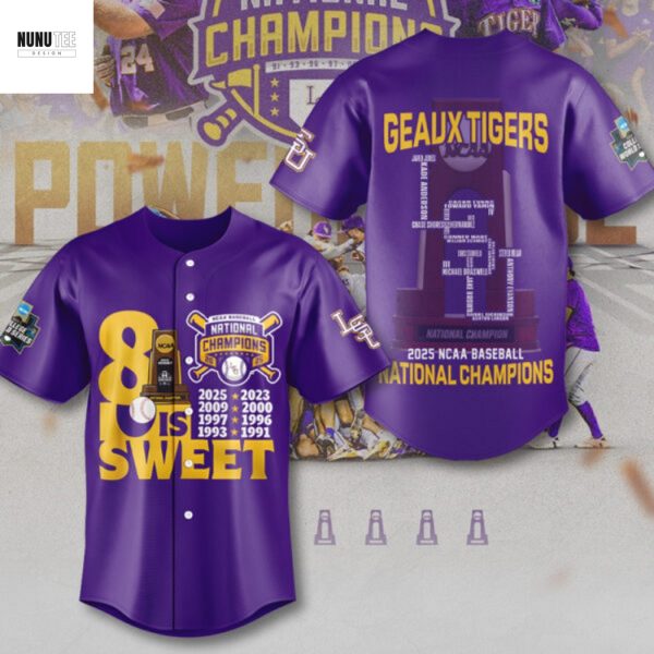 LSU Tigers 2025 NCAA Baseball National Champions Geaux Tigers Baseball Jersey