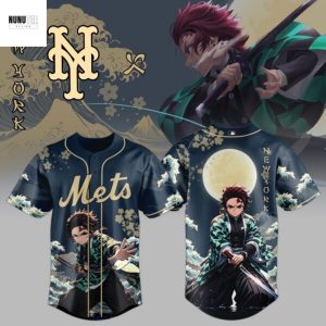 New York Mets Wave Breathing Demon Slayer Baseball Jersey