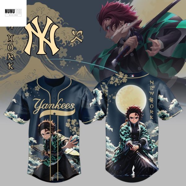 New York Yankees Wave Breathing Demon Slayer Baseball Jersey