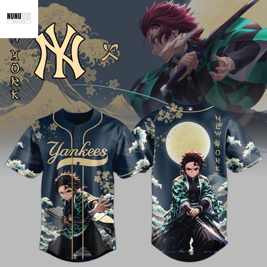 New York Yankees Wave Breathing Demon Slayer Baseball Jersey New York Yankees Wave Breathing Demon Slayer Baseball Jersey