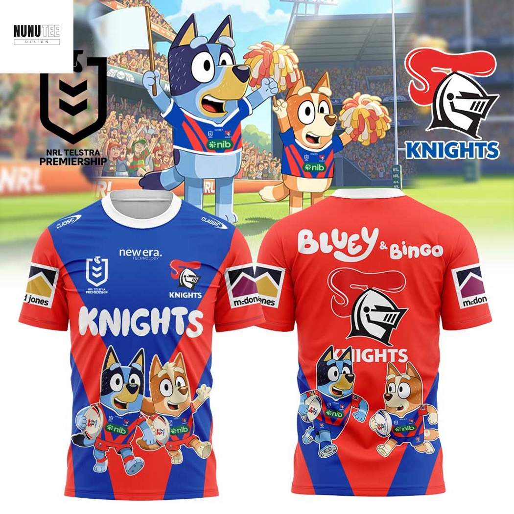 Newcastle Knights Bluey And Bingo 3D T-Shirt Newcastle Knights Bluey And Bingo 3D T-Shirt