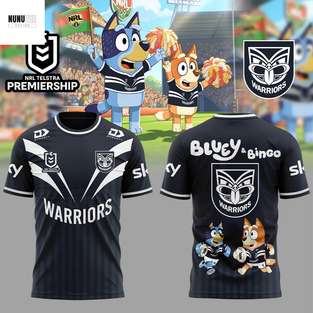 One NZ Warriors Bluey And Bingo 3D T-Shirt One NZ Warriors Bluey And Bingo 3D T-Shirt
